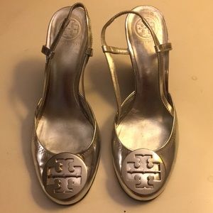 Vintage Tory Burch Silver Metallic Wedge